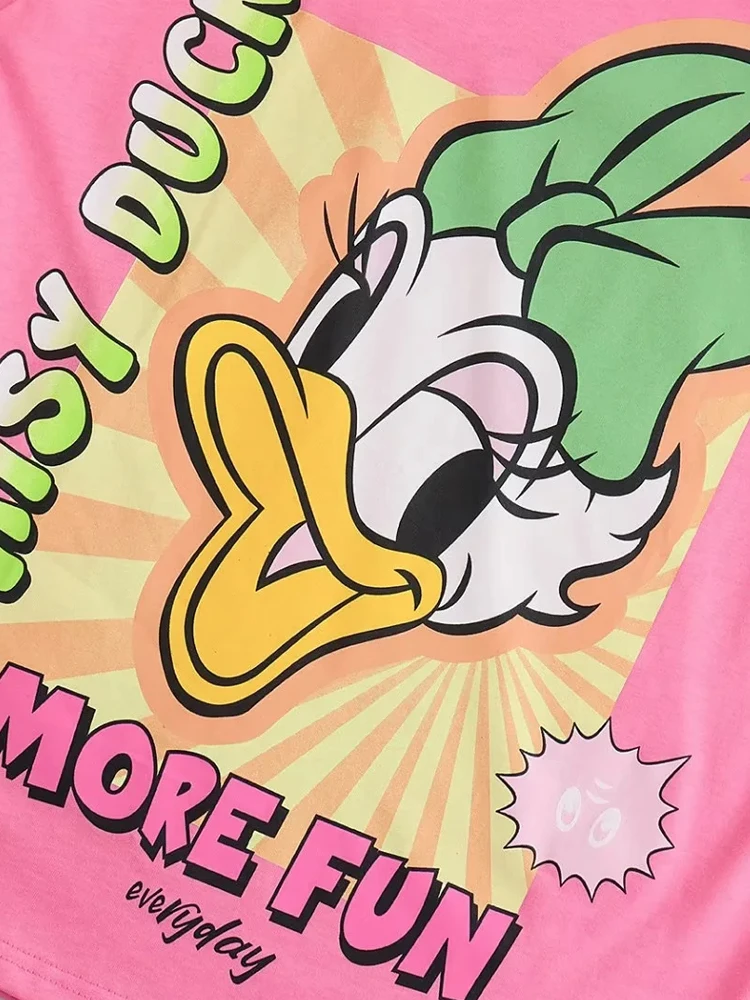 Disney 2023 Dulce Daisy Duck Scrisoare De Desene Animate De Imprimare T-Shirt De Moda Chic Pentru Femei Maneci Scurte O-Gât Pulover Tee Topuri Roz Sex Feminin . ' - ' . 3