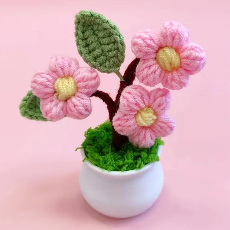 Fetiță Drăguță Ornamente De Dimensiuni Mici Ghivece Cu Plante Tricotate Puf De Flori Lână Dulap Desktop Mici Colorate . ' - ' . 3
