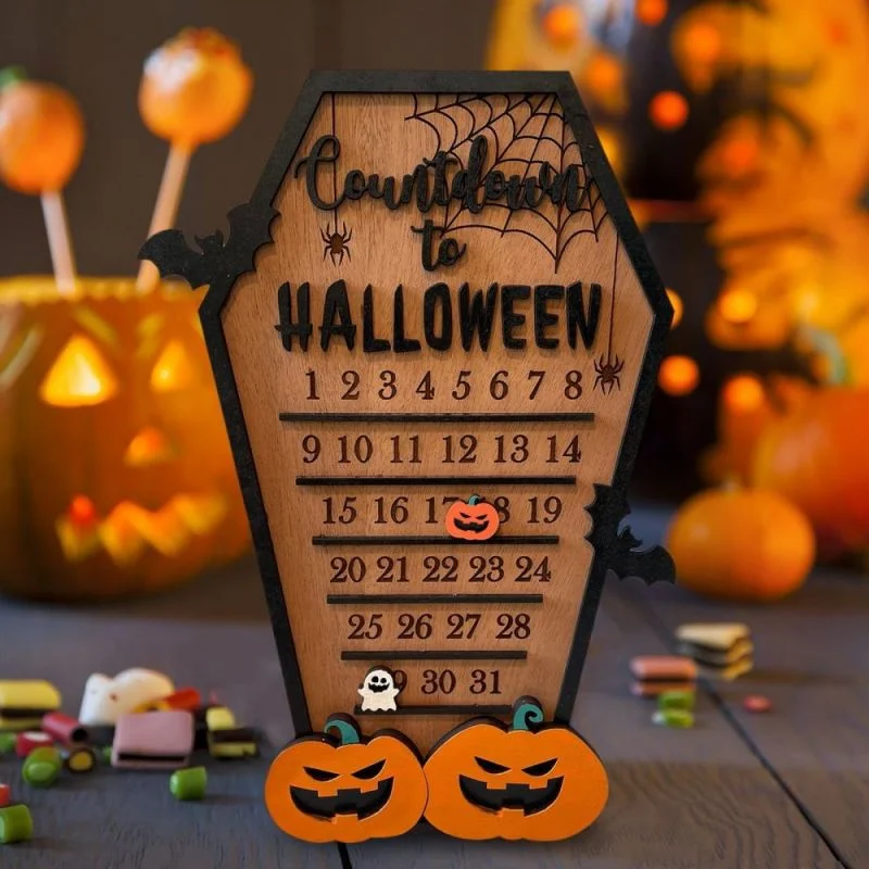 Halloween Numărătoarea inversă Calendar DIY Mișcare de Lemn din Lemn Advent Calendar Pepene galben Bat Acasă Decoratiuni de Halloween . ' - ' . 3