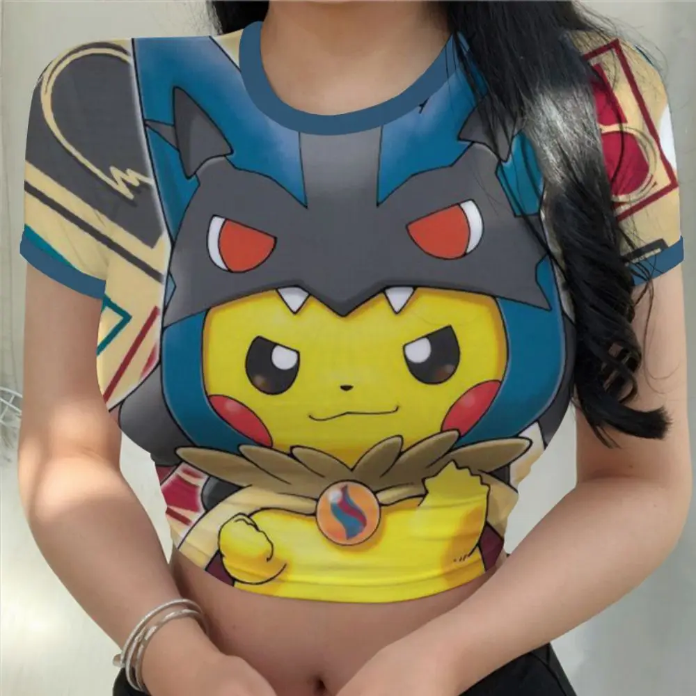 Kawaii Haine Topuri Crop Top Harajuku Anime T-shirt Pokemon Moda Y2k Îmbrăcăminte pentru Femei T-shirt de Vară 2023 Nou Sexy Pikachu . ' - ' . 3
