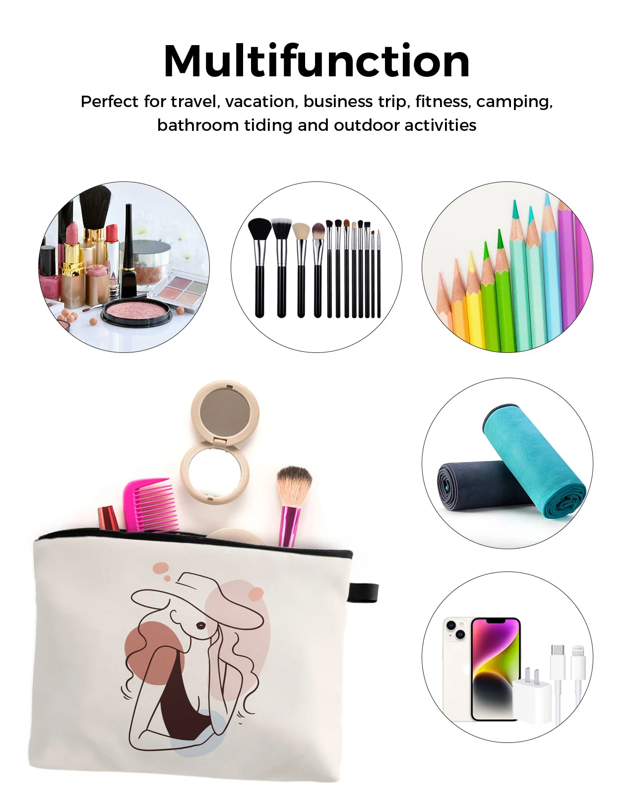 Linie Print Abstract Mare Sac De Cosmetice Pentru Femei Make Up Husă Portabil Washbag Articole De Toaletă Organizator De Stocare Hangbag . ' - ' . 3