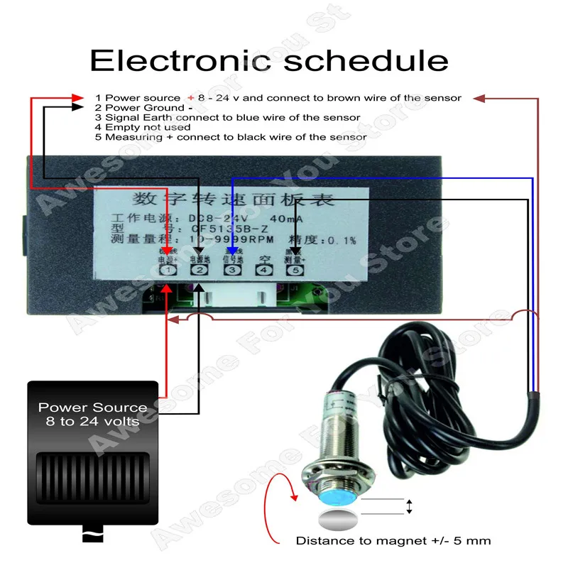 M12 100HZ Auto Tahometru Digital LED Indicator RPM 5-9999 Metru de Viteză+Hol Comutatorul de Proximitate Senzor de Tachomete Auto Piese de Interior . ' - ' . 3