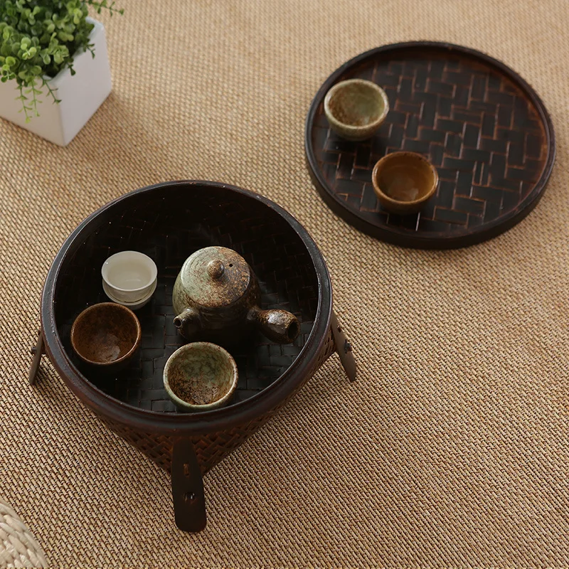 Manual De Bambus Ceai De Stocare Tavă Coș Pentru Chinezi Kongfu Set Home Deco Zen Coș Organizator Stil Chinezesc . ' - ' . 3