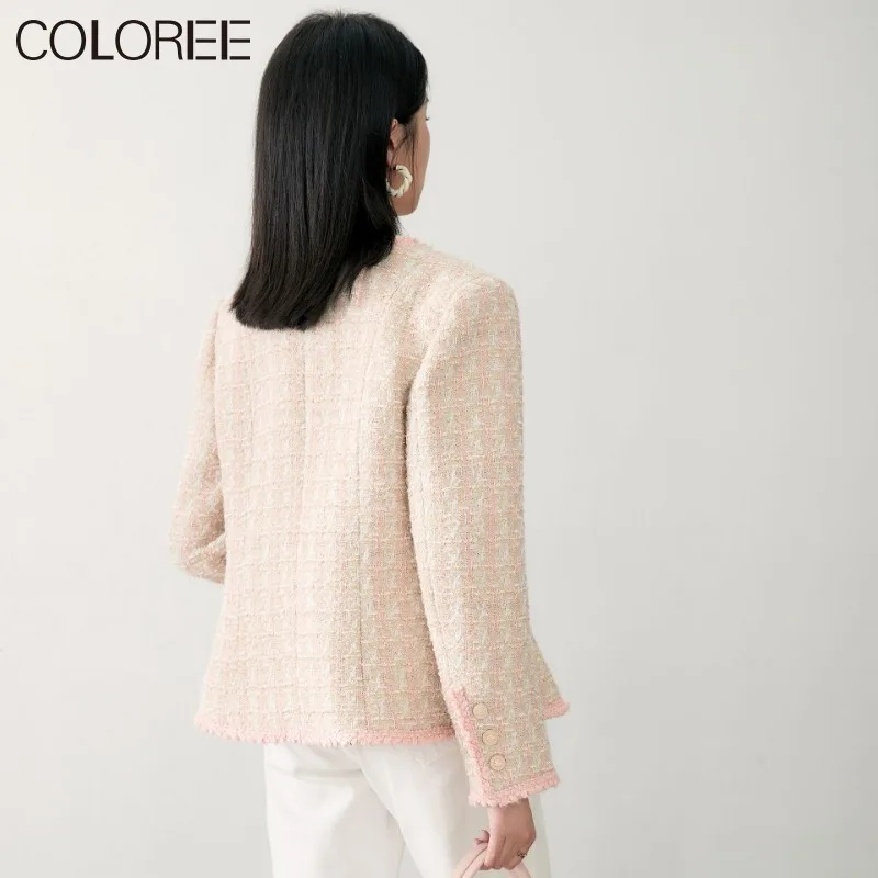 Moda coreeană Roz Carouri Lână & Amestecuri de Haine pentru Femei 2023 Designer de Lux Tweed Jacheta de Iarna de sex Feminin Nou în Outwears . ' - ' . 3