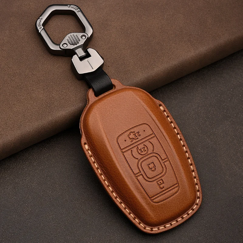 Noua Piele naturala Auto Smart Key Caz Titularul de Acoperire Lant pentru Ford Lincoln MKC MKZ . ' - ' . 3