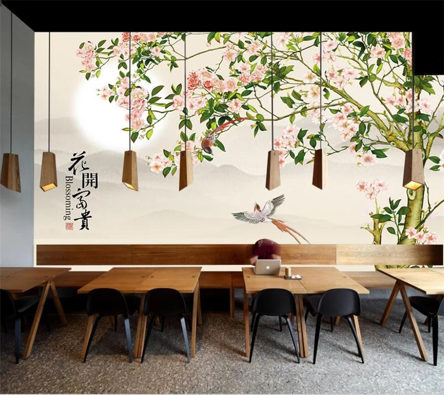 Personalizate 3D Tapet Mural Chineză a Crescut Copac Floare de bun augur Pasăre de Fundal de Perete Camera de zi Dormitor Restaurant Decor . ' - ' . 3