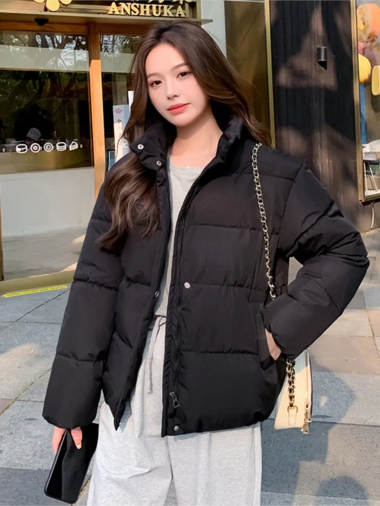Toamna Jacheta De Iarna Pentru Femei Coreea Style Moda Stand Guler Cu Fermoar Strat De Sex Feminin Geaca De Iarna Scurt Hanorac Gros De Cald Uza . ' - ' . 3