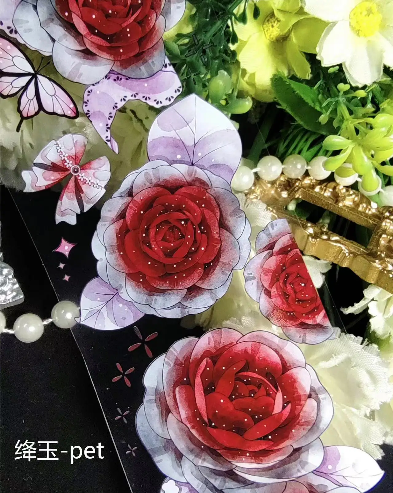 Vintage Red Rose Butterfly Florale Washi Banda PET pentru Planificatorul de Luare de Card DIY Scrapbooking Plan Autocolant Decorativ . ' - ' . 3