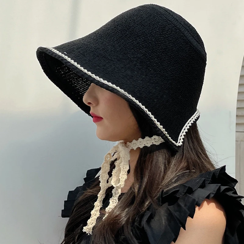 여름모자 Noi Femeile Vară Viziere Pălărie Pliabilă Soare Găleată Pălărie de Moda cu Dantela Coarda Plajă, Pălării de Paie Chapeau Femme Plaja Gorras . ' - ' . 3