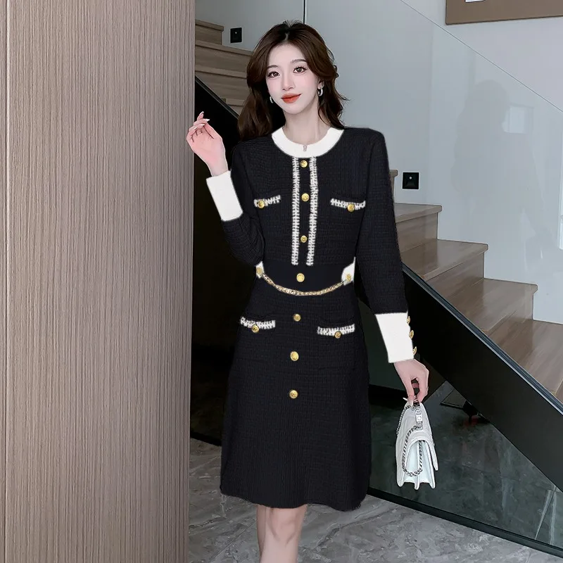 Coreeană Birou Doamnă Rochie Eleganta pentru Femei de Toamna/Iarna cu mâneci Lungi Gâtul Rundă Tricotate Genunchi Lungime Rochie de Moda Haine de sex Feminin . ' - ' . 4