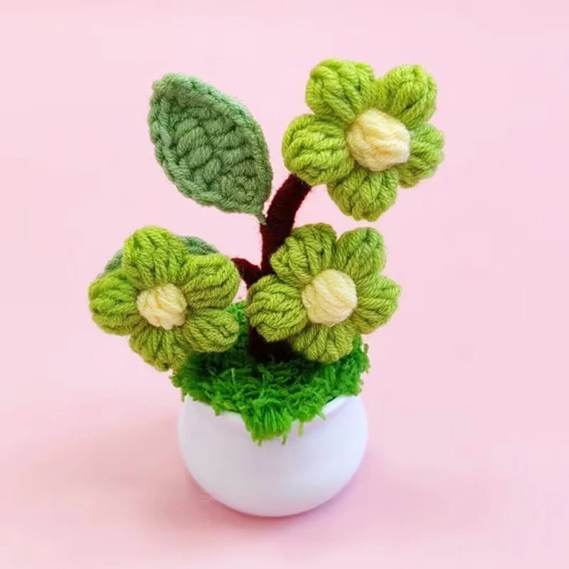 Fetiță Drăguță Ornamente De Dimensiuni Mici Ghivece Cu Plante Tricotate Puf De Flori Lână Dulap Desktop Mici Colorate . ' - ' . 4