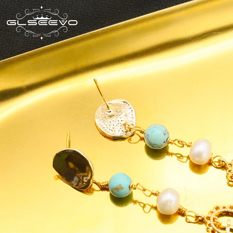 GLEEVO Turcoaz cercei cu perle Bijuterii Pendientes Moda stil Baroc Neregulate Perle Cercei pentru Femei de Argint 925 . ' - ' . 4
