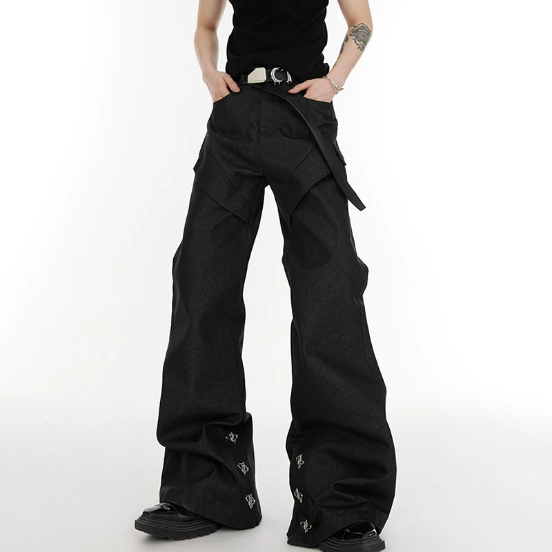 IEFB Bărbați Pantaloni Cutat Split Blugi Largi de Metal Pieptul Largi Picior Pantaloni din Denim de Înaltă Stradă de sex Masculin de Îmbrăcăminte Casual, Noi 9C1696 . ' - ' . 4