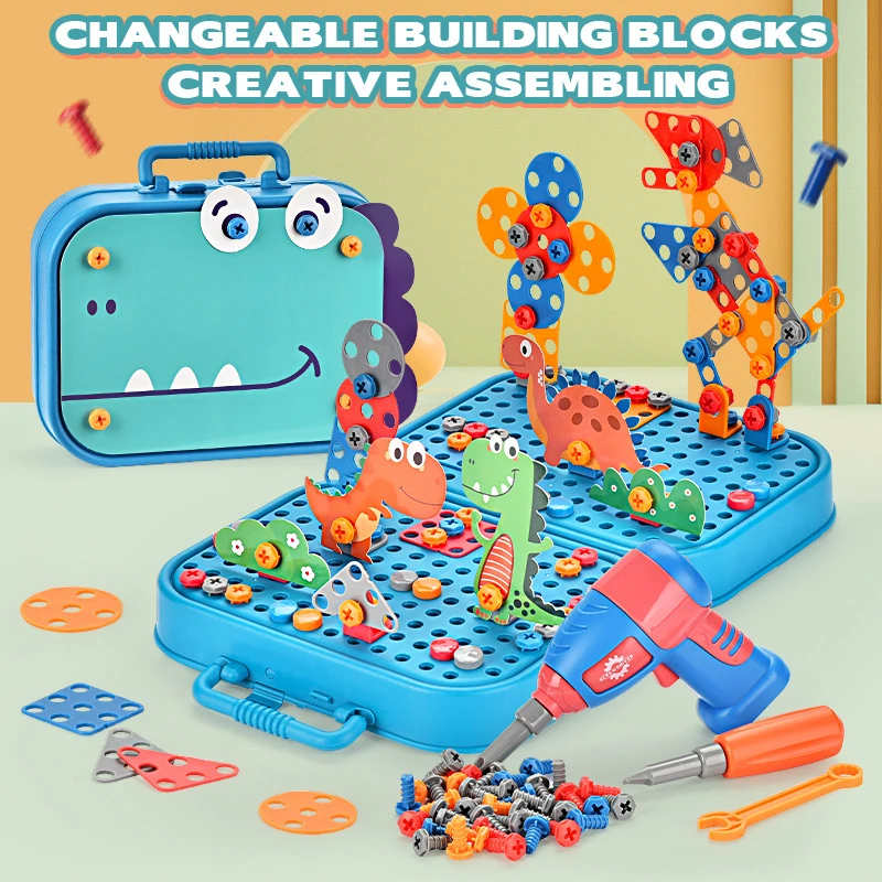 Jucarii pentru copii Set de scule Electrice de Foraj Șurub Piuliță Puzzle 3D Jucării Pretinde Joc Dinozaur Foraj Asamblare Jucarii Educative pentru Baieti . ' - ' . 4