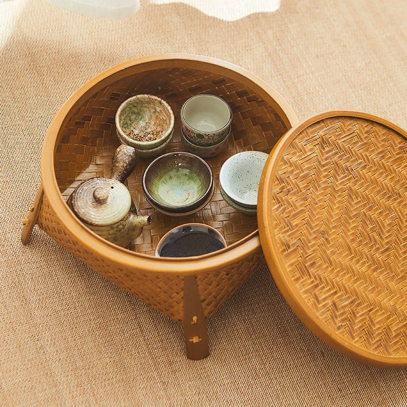 Manual De Bambus Ceai De Stocare Tavă Coș Pentru Chinezi Kongfu Set Home Deco Zen Coș Organizator Stil Chinezesc . ' - ' . 4