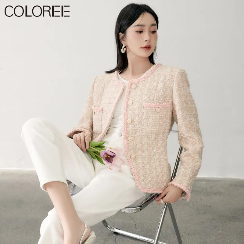 Moda coreeană Roz Carouri Lână & Amestecuri de Haine pentru Femei 2023 Designer de Lux Tweed Jacheta de Iarna de sex Feminin Nou în Outwears . ' - ' . 4