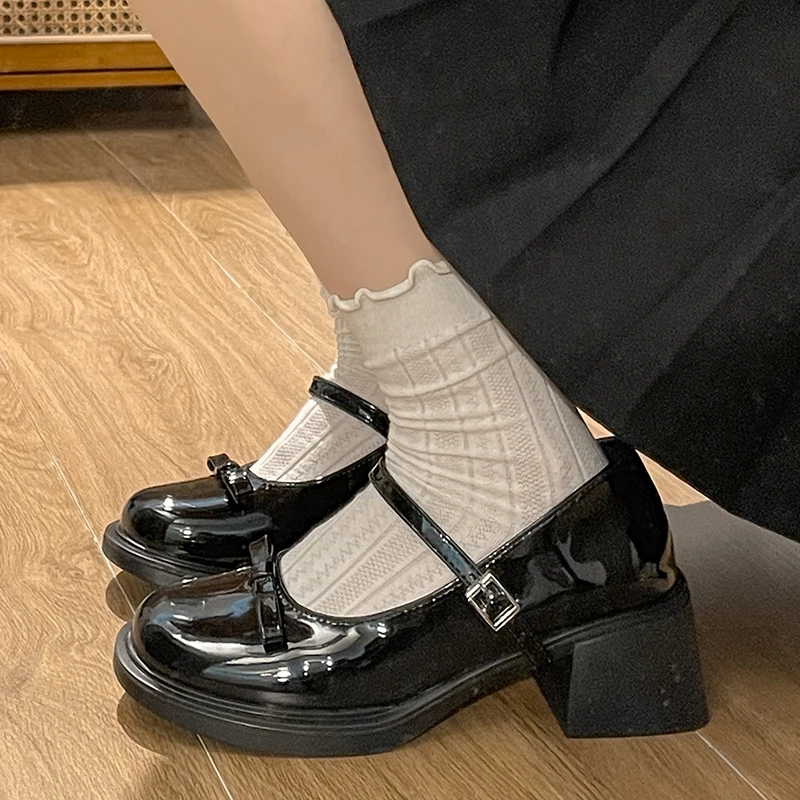 Noi Cute De Piele Mary Jane Pantofi Femei Toamna Cataramă Curele Tocuri Inalte Pompe Femeie Stil Japonez Uniformă De Școală Pantofi . ' - ' . 4