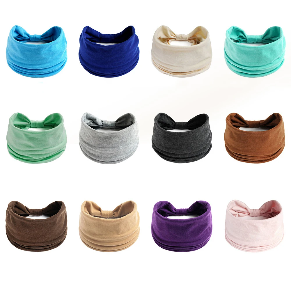 Noua Epocă Boho Culoare Solidă Benzi Late pentru Femei Fete Nod Elastic Turban Headwrap Bumbac Moale Bandană HairAccessories . ' - ' . 4
