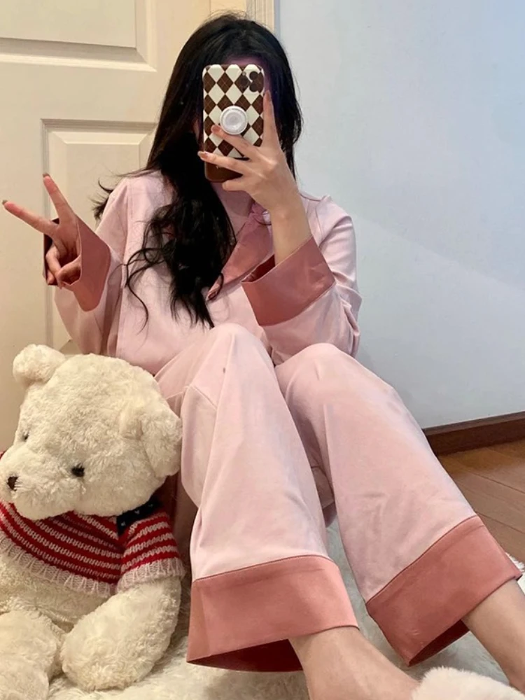 Pijama Seturi pentru Femei Solide Simplu Acasă Creativitatea All-meci Moda Casual Popular Stil coreean grupa de Bază de Epocă Doamnelor Primăvară Confortabil . ' - ' . 4