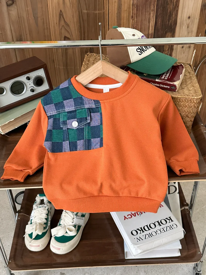 2023 Noi de Toamna pentru Copii Îmbrăcăminte de tip Boutique, Sweatershirt Băieți Moda O-gât Blugi Carouri coreean Sport All-meci Stil Simplu . ' - ' . 5