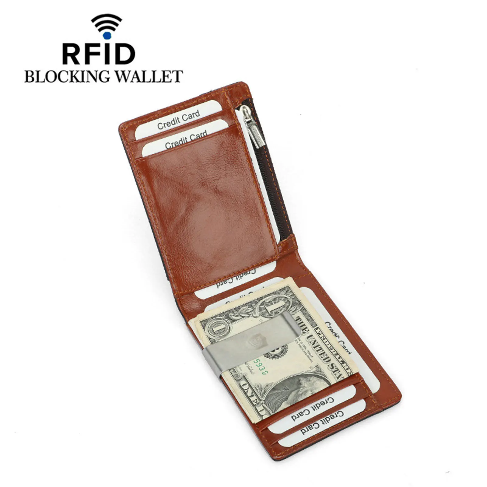 Barbati din Piele Portofel RFID Blocking Bifold piele de Vacă Titularul Cardului de Credit cu Bani Clip Portabile Mici Afaceri Poseta de Monede . ' - ' . 5