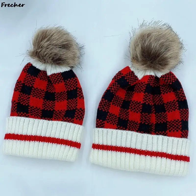 Confortabil Cald Capace 2023 Familie Pălării De Iarnă Carouri Lână De Tricotat Pălărie Moș Crăciun Căciuli Pompom Hairball Articole Pentru Acoperirea Capului . ' - ' . 5