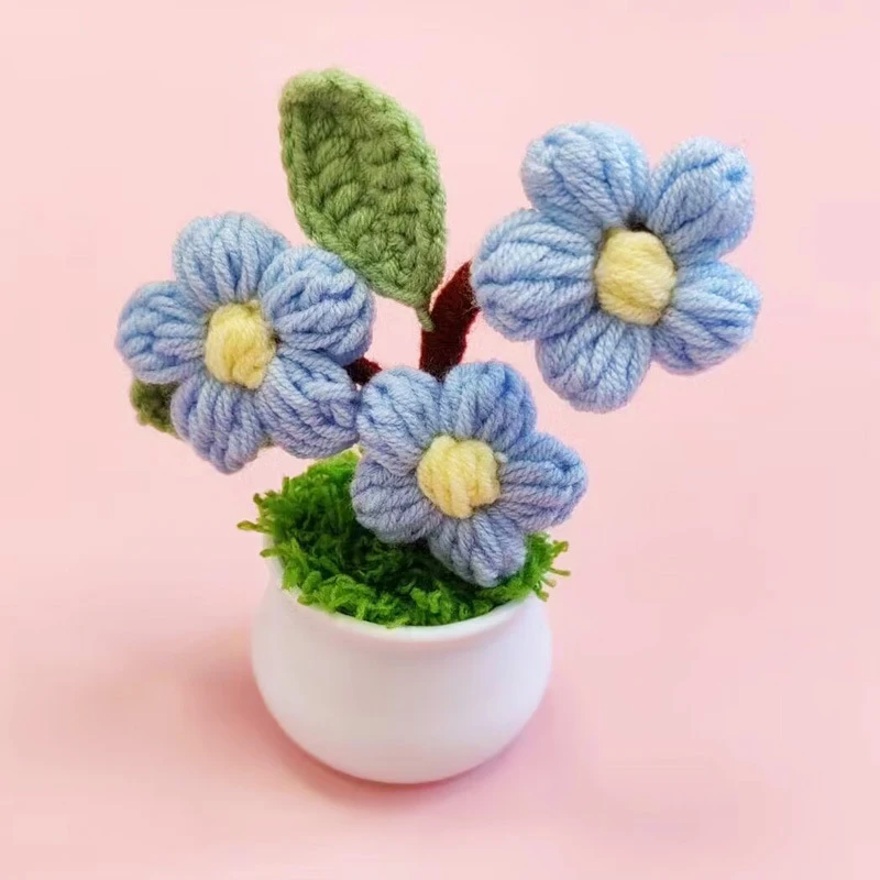 Fetiță Drăguță Ornamente De Dimensiuni Mici Ghivece Cu Plante Tricotate Puf De Flori Lână Dulap Desktop Mici Colorate . ' - ' . 5