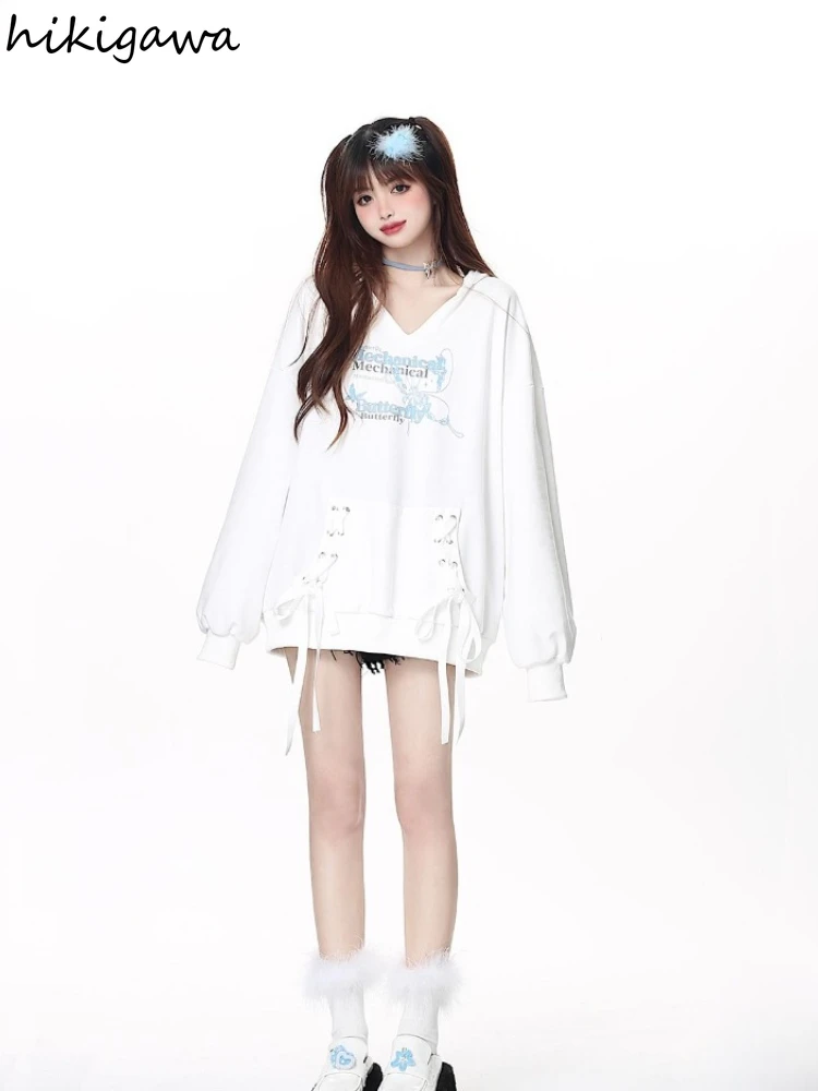 Harajuku Hanorace Imbracaminte Femei V-neck Casual Bandaj Buzunar Supradimensionat Topuri 2023 Ropa Mujer de Moda Streetwear Y2k Jachete . ' - ' . 5