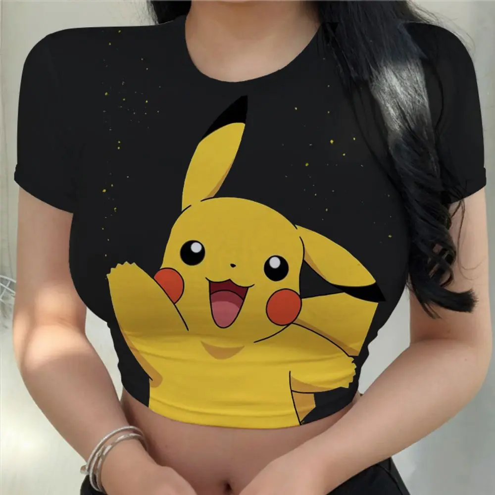 Kawaii Haine Topuri Crop Top Harajuku Anime T-shirt Pokemon Moda Y2k Îmbrăcăminte pentru Femei T-shirt de Vară 2023 Nou Sexy Pikachu . ' - ' . 5