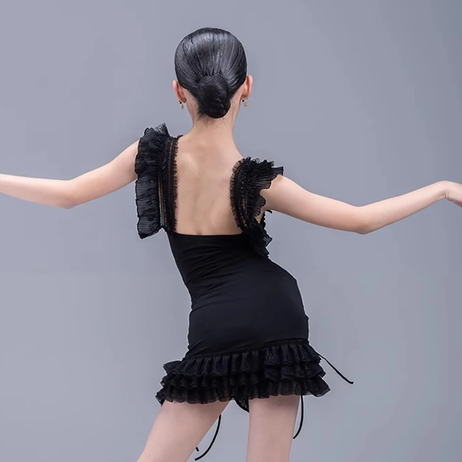Lotus Linia de Umăr Design cu Dungi Copii latino Rochie de Dans pentru Fete Rochii Concurs de Dans Costum NY02 G3358 . ' - ' . 5