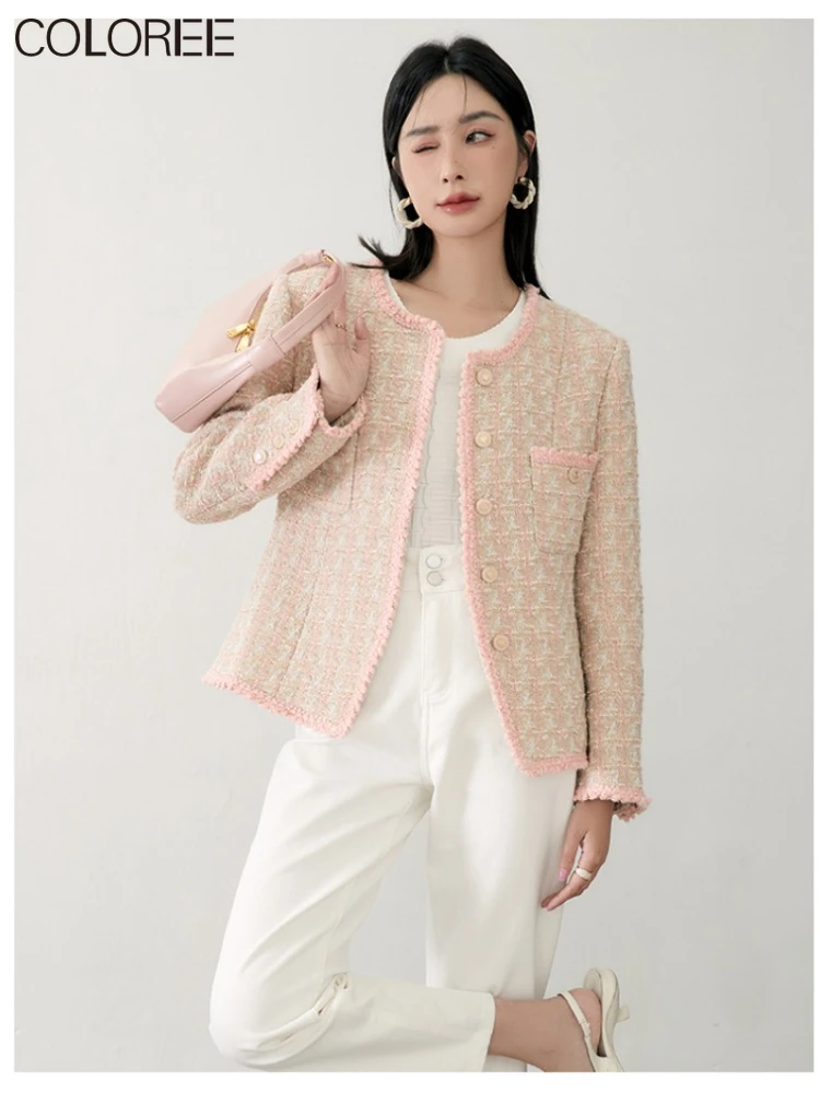 Moda coreeană Roz Carouri Lână & Amestecuri de Haine pentru Femei 2023 Designer de Lux Tweed Jacheta de Iarna de sex Feminin Nou în Outwears . ' - ' . 5