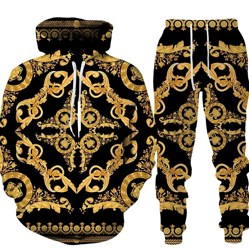 Noul Model de Aur Lanț 3D Imprimate Barbati Trening, Hanorac Pantaloni Set Supradimensionat Strada Stil Pulover/Pantaloni/Costume Barbati Haine . ' - ' . 5