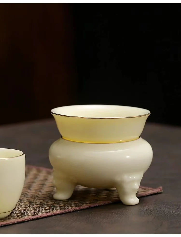 Piatră prețioasă de culoare galbenă ceramice set de ceai cu grăsime de oaie jad portelan high-end din piele ambalaj cutie . ' - ' . 5