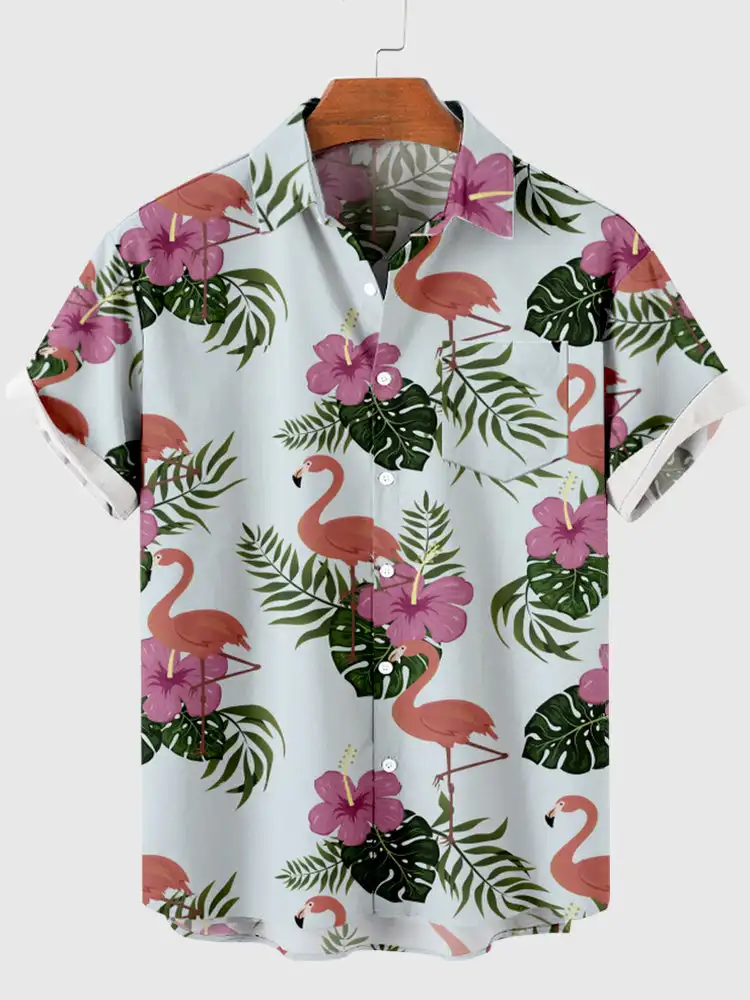 Plaja de stil pentru bărbați copac de nucă de cocos de imprimare tricou casual barbati rever buton de cămașă de desene animate model barbati tricou cu mânecă scurtă . ' - ' . 5