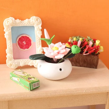 1:12 Casă De Păpuși În Miniatură Plantă De Ghiveci De Floare De Lotus Vas Bonsai Model Garden Home Decor Casa Papusa Accesorii Pretinde Juca Jucării
