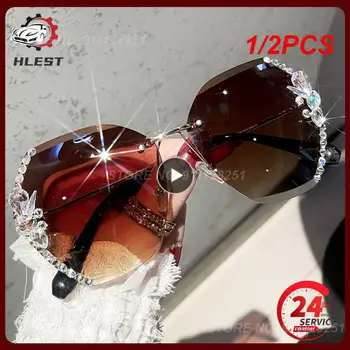 1/2 BUC Epocă fără ramă Stras UV400 ochelari de Soare Brand de Moda Designer de ochelari de Soare Retro Tăiere Lentile Gradient de Soare de Sticlă