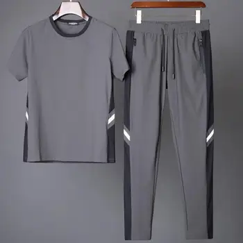 1 Set Barbati Top Pantaloni de Culoare Bloc Buzunare Vara iute Uscat Cordon Sport Set pentru Uzura de zi cu Zi