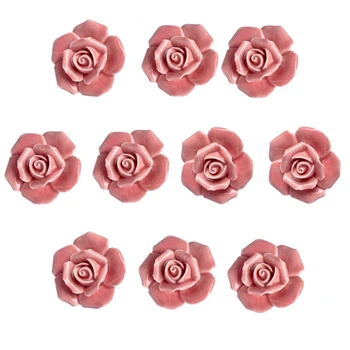 10 Buc Ceramice De Epocă Florale De Trandafir Flori Manere De Usi Maner Sertar Bucatarie + Șuruburi (Roz)