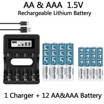 100% Original AA Baterie AAA 1.5 V baterie Reîncărcabilă Polimer Litiu-ion Baterie 1.5 V AA/AAA Baterie cu încărcător USB
