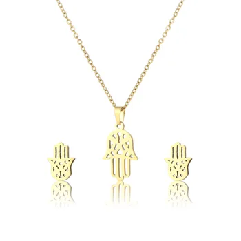 10set/lot din Oțel Inoxidabil de Culoare de Aur Fatima Mână Pandantiv Colier cu Lanț Stud Cercei Set pentru Femei Moda Bijuterii en-Gros