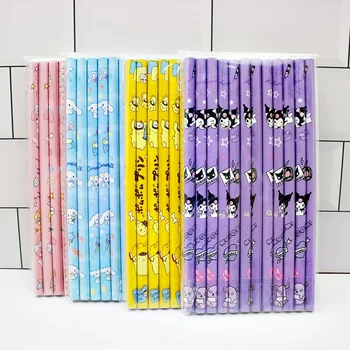 12pieces/sac Anime Desene animate Sanrio Lemn Creion Drăguț Kuromi Cinnamoroll Creion de Lemn Melodie Pompompurin Scris Creion Gros