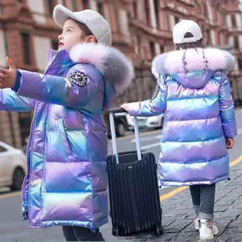2023 Iarna Fete Colorate De Blană Cu Glugă Sacou Lung Copii Copii Copii Strat Gros Cald Îmbrăcăminte Exterioară