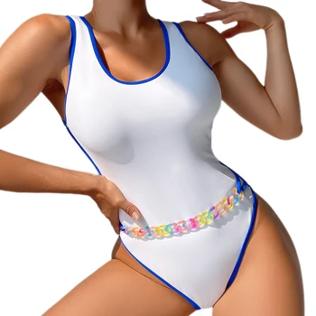 2023 Noi Femeile Sportive Ruched Burtica Control Costume De Baie Femei O Bucată De Bikini Cu Talie Lanț Sexy Costume De Baie Monokini Push-Up Beachwear