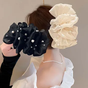 2023 Nou Balon de Plasă Perla Clipul de Gheare de Păr pentru Femei Elegante, de Culoare Solidă Bowknot Coada de cal Clip Frizură Accesorii de Par