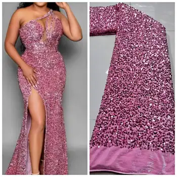 2023 Nou din Africa de catifea Dantela tesatura de Înaltă calitate Elvețiană Broderie dantelă roz 3D sequin 5 ochiuri curte cusute rochie de petrecere YYZ925