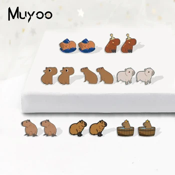 2023 Noua Moda De Desene Animate Capybara Animale Din Oțel Inoxidabil Cercei Stud Artizanat Epoxidice, Acrilice Cercei