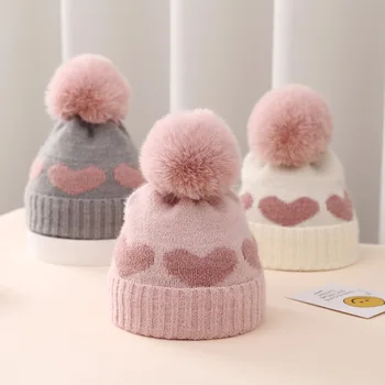 2023 Noua Toamna Iarna pentru Copii Pălării Tricotate pentru Fete Acrilice Bistrat Cald Copilul Beanie de Inima Drăguț Nou-născut Pălării Pentru 0-12M Copil
