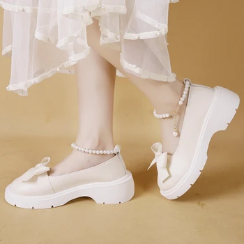 2023 Pantofi de Moda pentru Femei de Primăvară și Toamnă pentru Femei Pompe Mary Jane Culoare Solidă Rotund Deget de la picior-Fluture nod cu Margele de Pantofi Femei