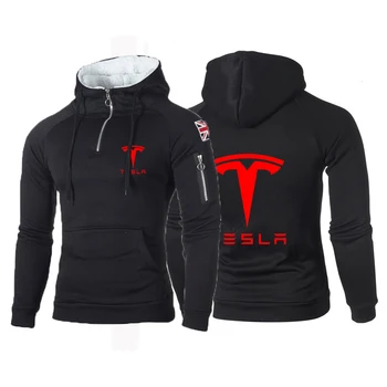 2023 Primavara Toamna Tesla Logo-ul Imprimat Culoare Solidă Fermoar Jumătate Pulover cu Glugă Bărbați la Modă