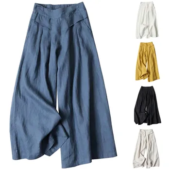2023 Primavara-Vara pentru Femei Lenjerie de pat din Bumbac Pantaloni Largi Picior Solid Liber Casual Elastic Talie Mare Doamnelor pantaloni Pantaloni Pantaloni